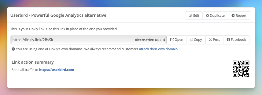 You’ll be presented with a new page that has your tracking link on it.