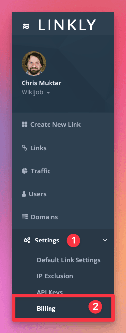 Select Billing from Settings in the Sidebar