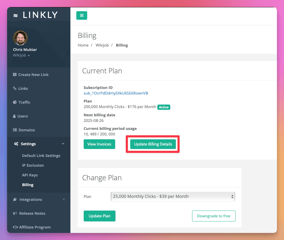 Click Update Billing Details