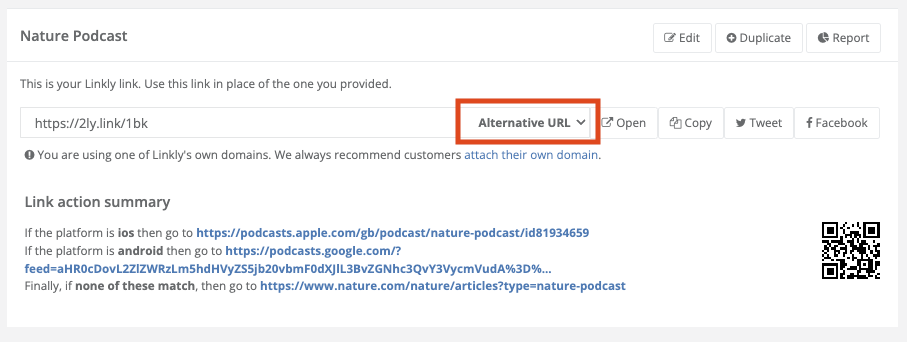 Alternative URLs Dropdown