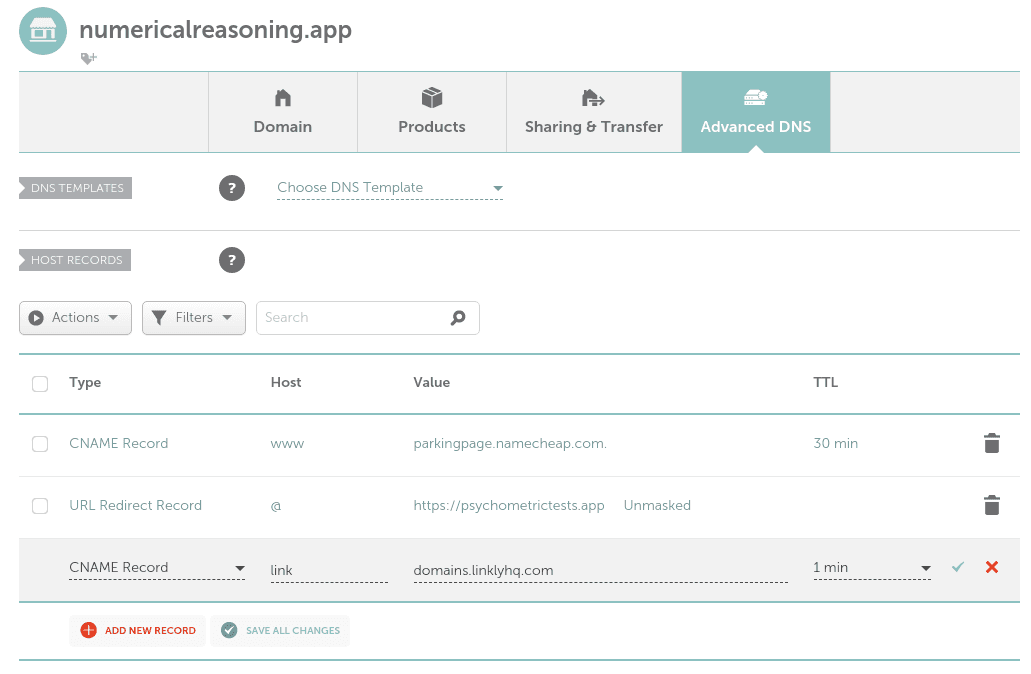 メニューから**CNAME Record**を選択します。