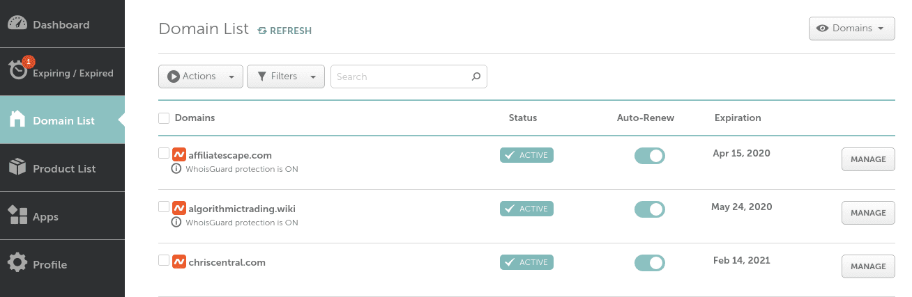 Select **Domain List** from the left-side menu.