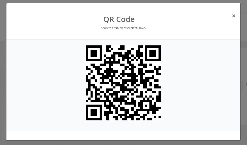 Enlarged QR code modal showing the full-size scannable code