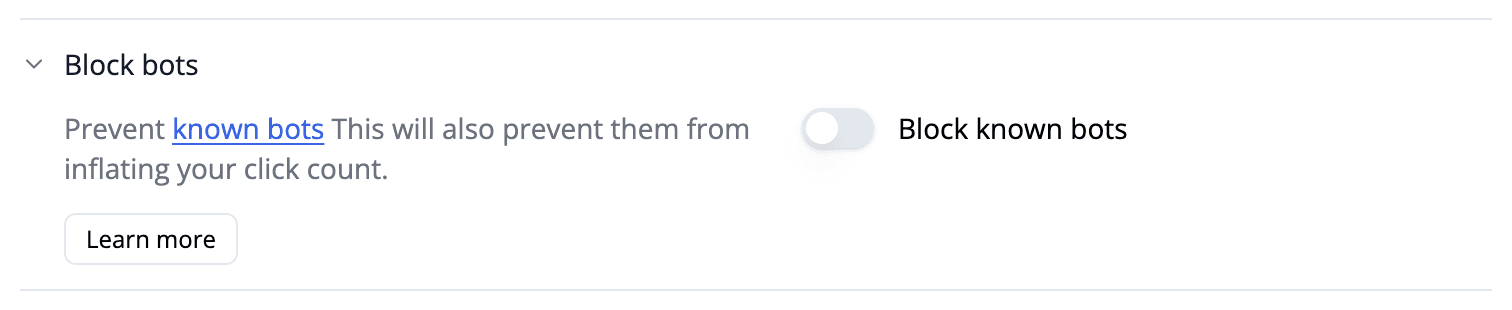 Sous **Bloquer les bots**, activez **Bloquer les bots connus**