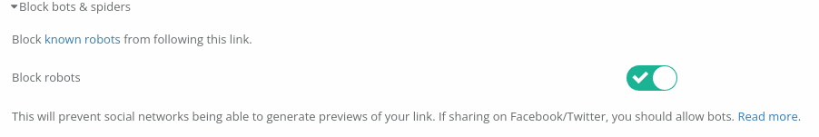 Sotto **Blocca bot e spider**, abilita **Blocca robot**