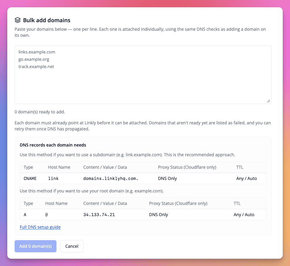 Add custom domains in bulk