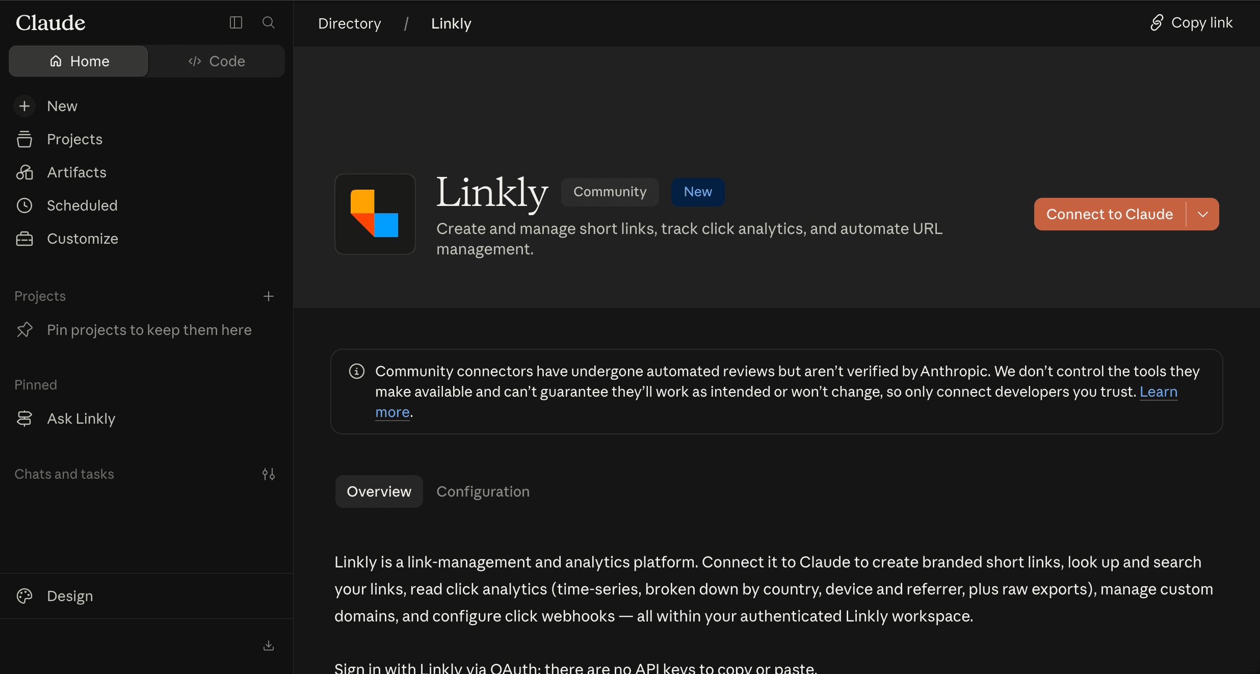 Найдите Linkly и нажмите Connect