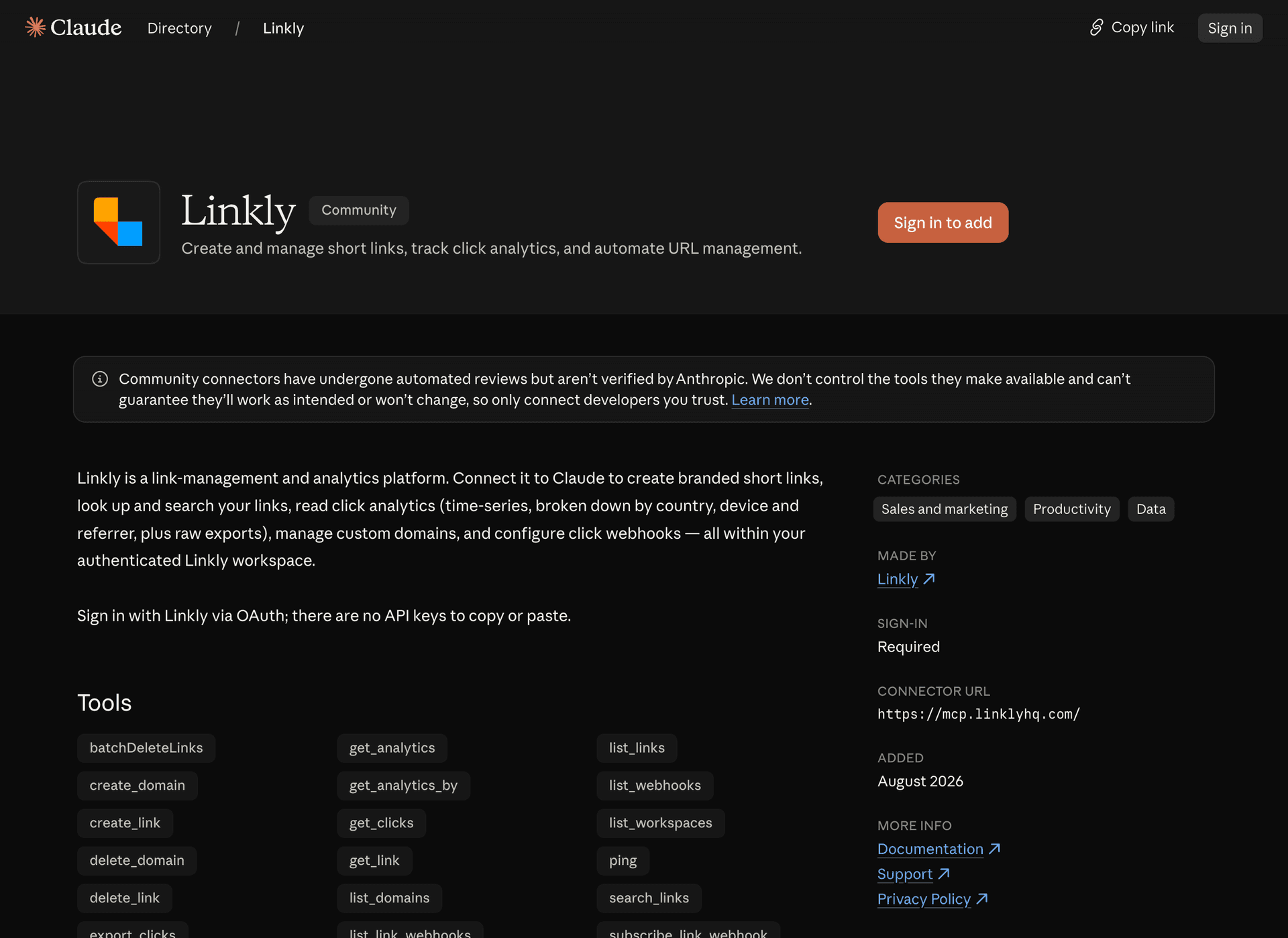 Linkly is now in the Claude Directory