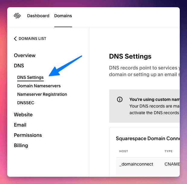 Доступ к параметрам DNS