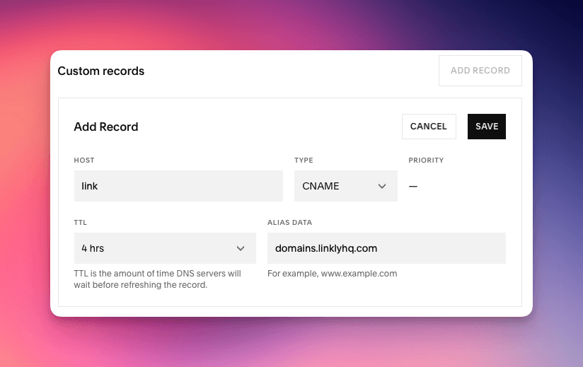 Add the CNAME Record