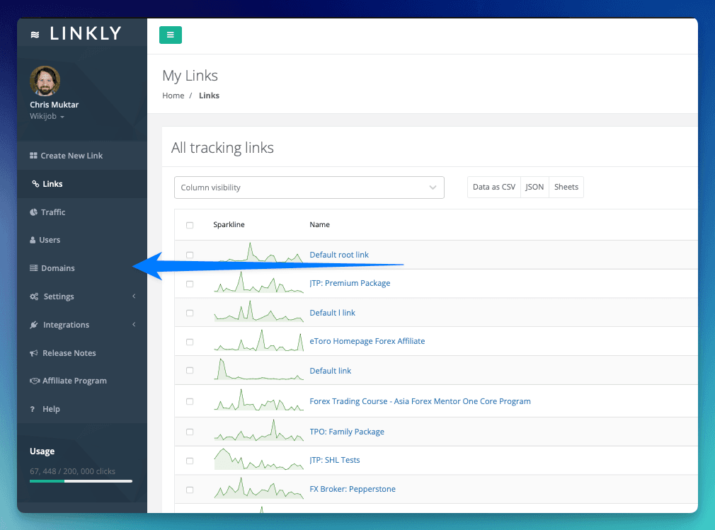 Clicca su 'Domini' nel menu a sinistra