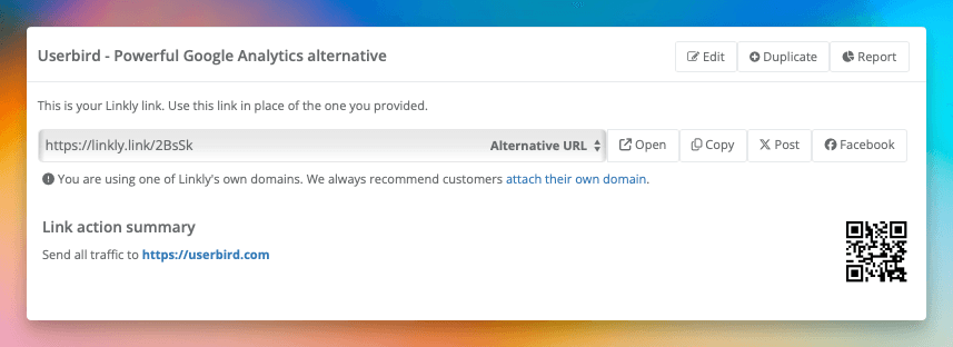 You’ll be presented with a new page that has your tracking link on it.