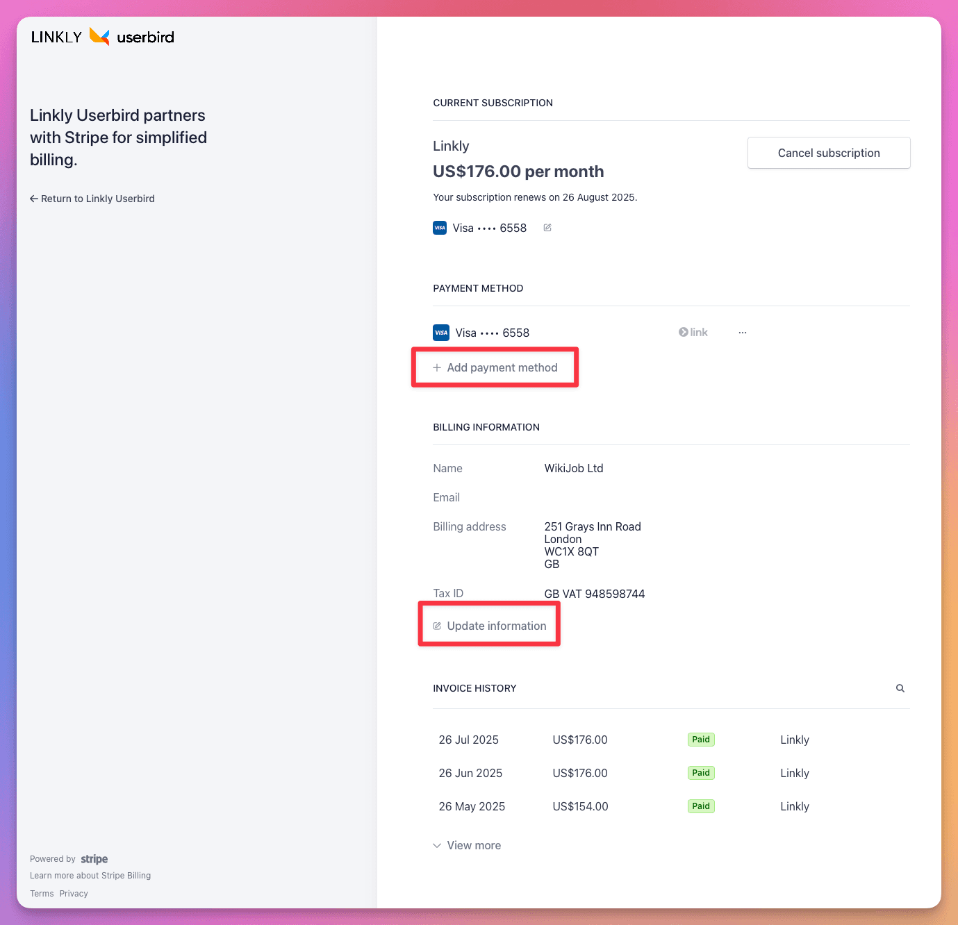 Ajustez votre méthode de paiement et votre adresse de facturation