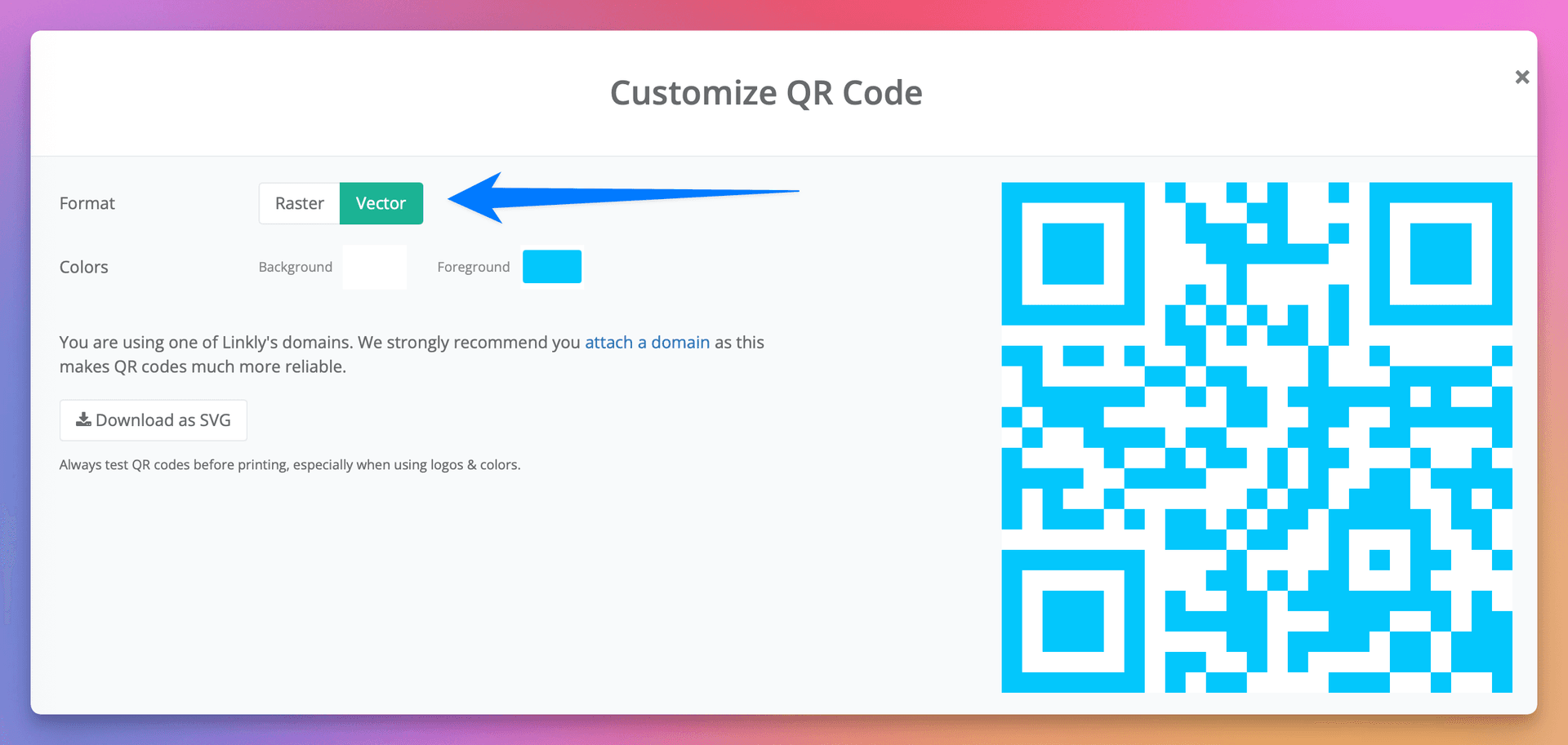Linkly를 사용하여 SVG QR 코드 만들기