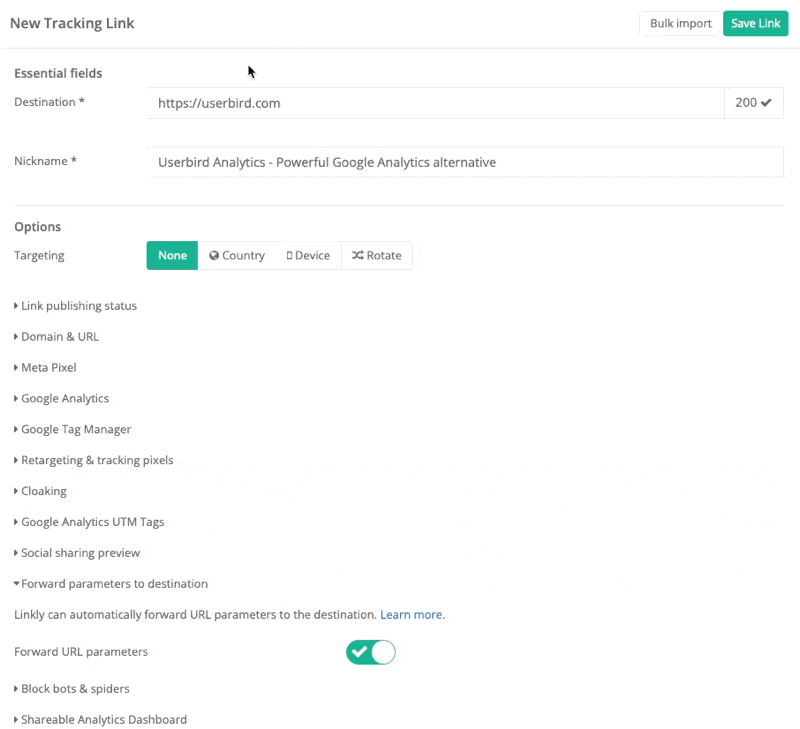 **링크 저장**을 클릭합니다.