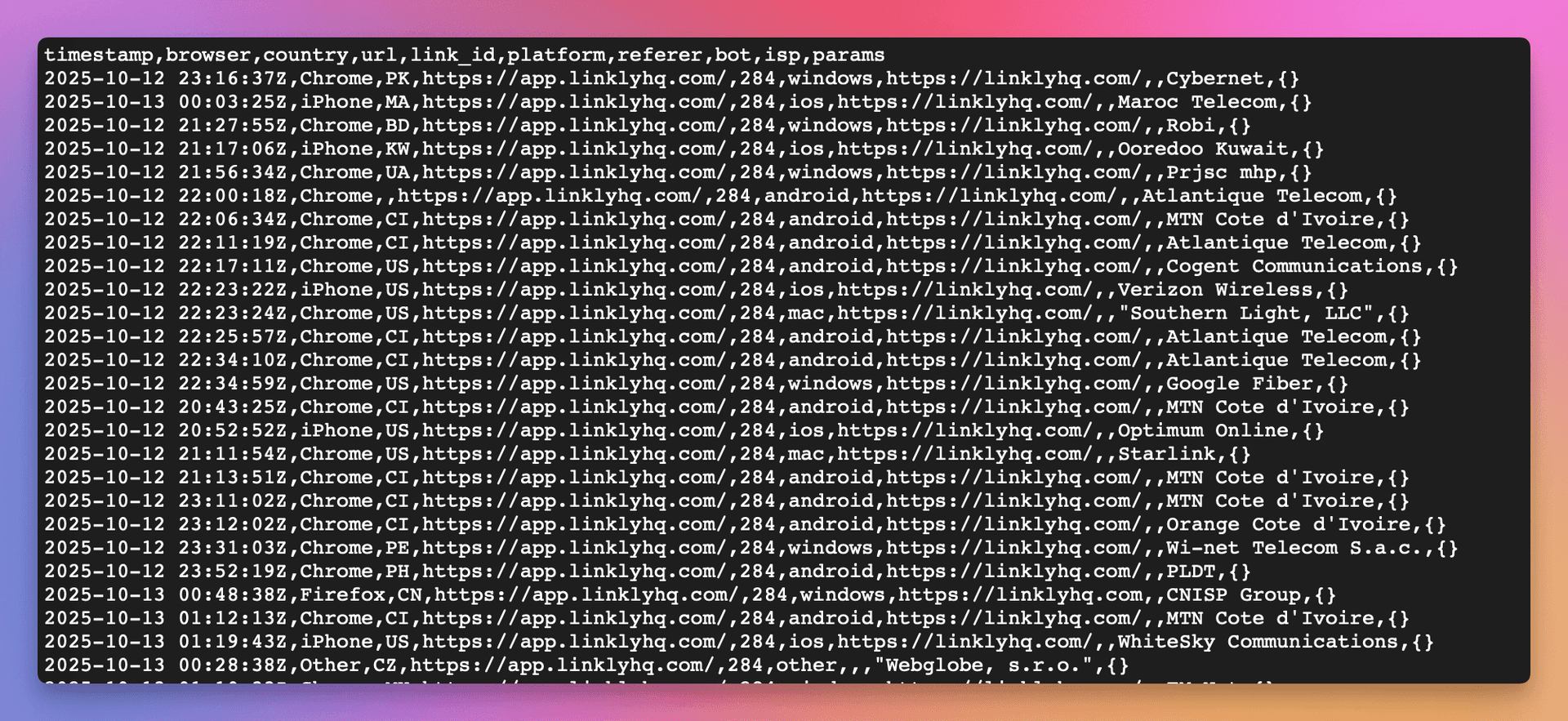 Click **Download as CSV**.