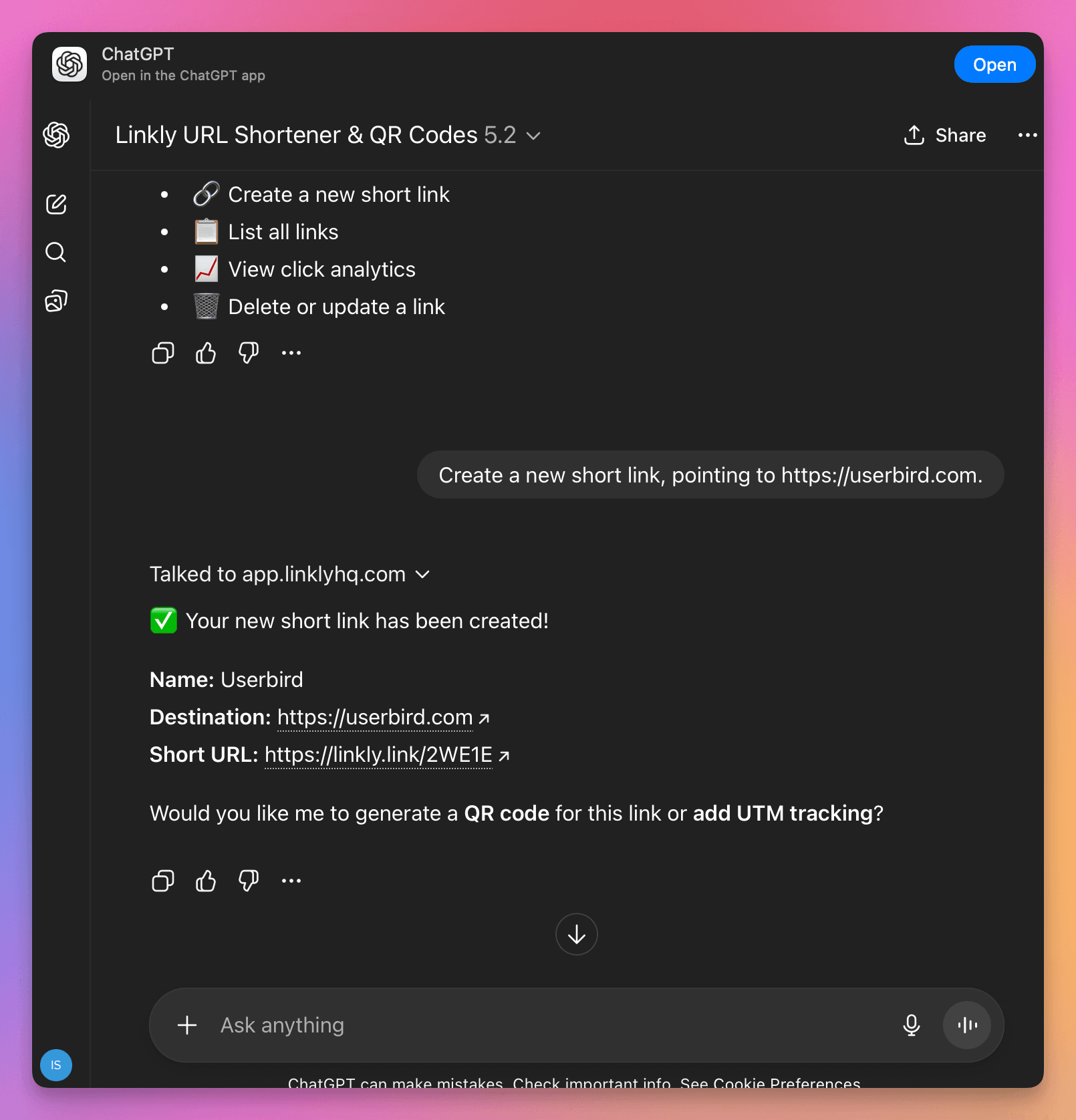 Create Short Links Directly from ChatGPT