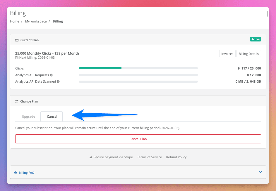 Klik op **Plan Opzeggen**