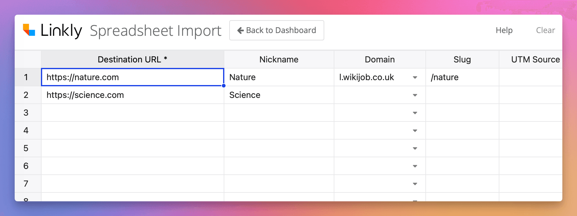 Wprowadź docelowe adresy URL