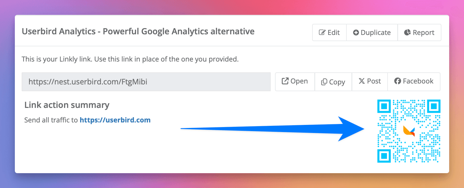 Nadat je de link hebt opgeslagen, toont Linkly een QR-code: