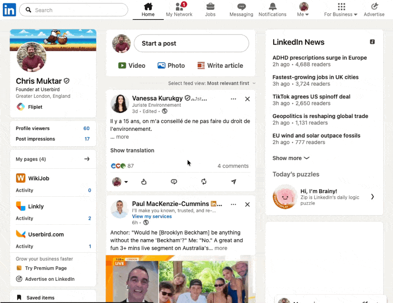 Vai al tuo profilo LinkedIn