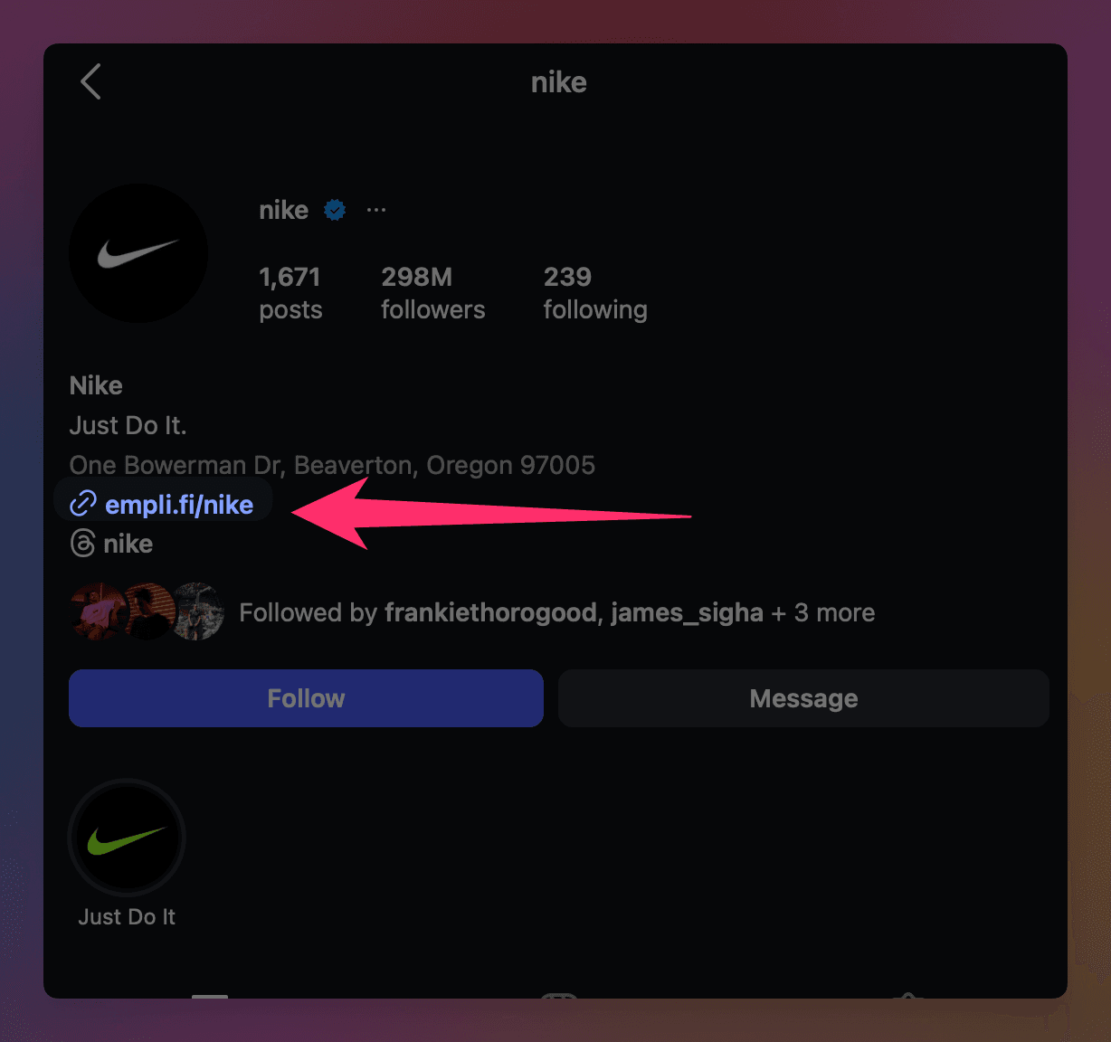 Linki Instagram w bio działają najlepiej przy użyciu vanity URL