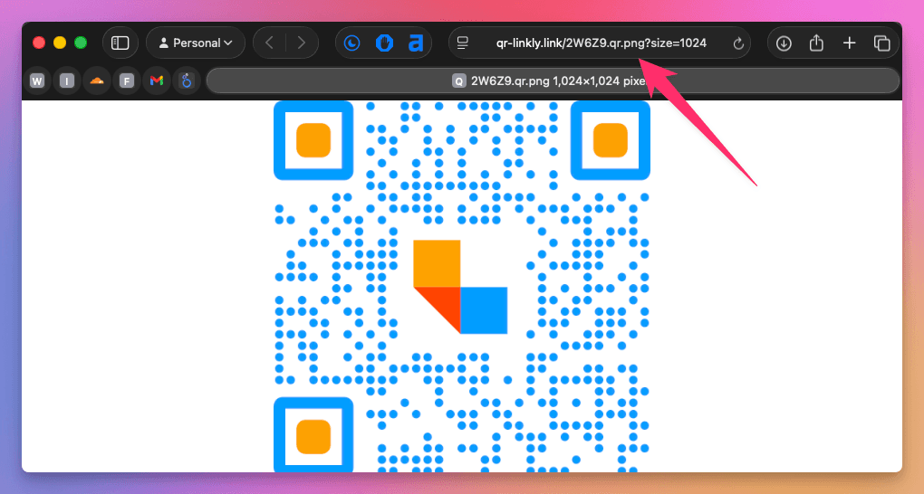 Add .qr.png to any Linkly link to get the QR code, served as a PNG