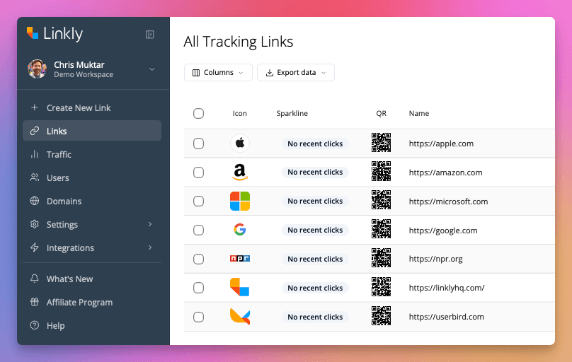 Ícones de link agora estão disponíveis como uma coluna opcional no dashboard