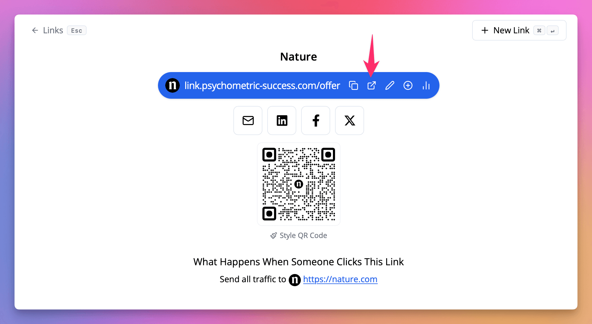 Klicken Sie auf **Link speichern**, um Ihren Link zu speichern und zu testen.