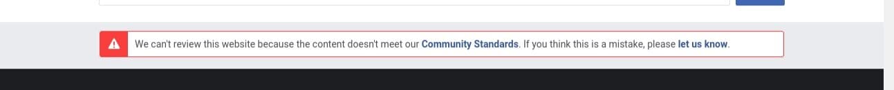 Messaggio di blocco degli standard della comunità Facebook