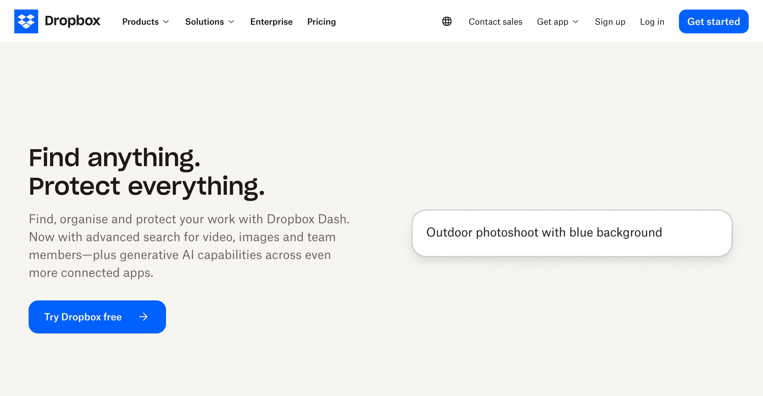 Dropbox homepage showing its file storage and collaboration platform