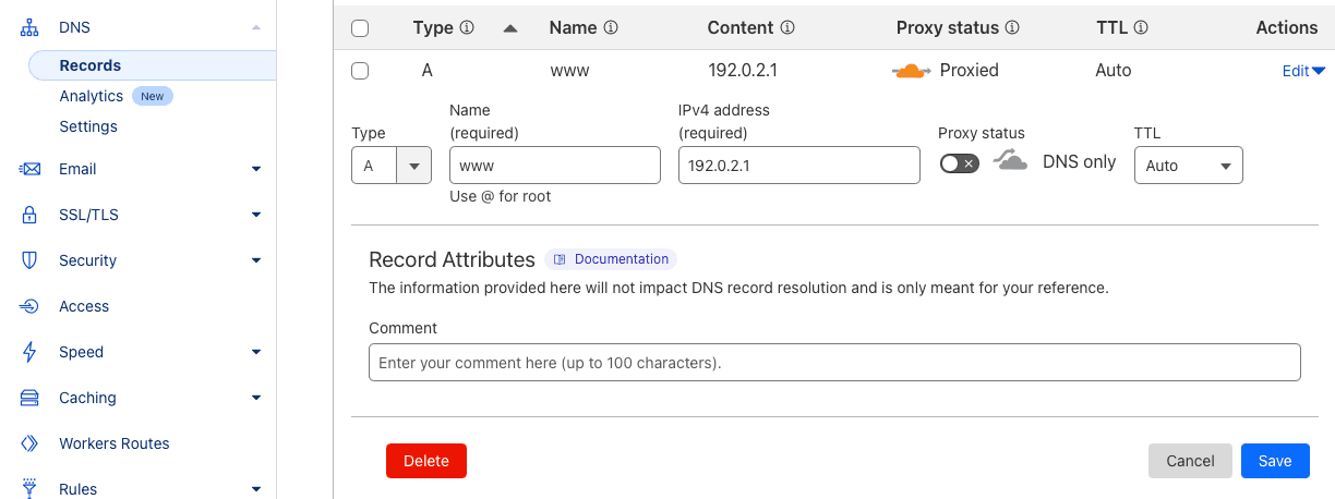 Desactiva el interruptor 'Proxy status' y presiona 'Save'