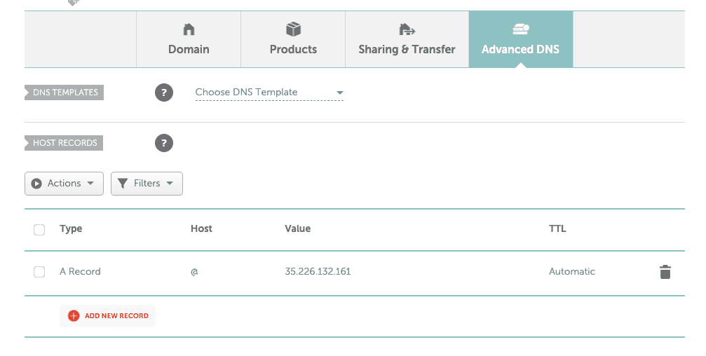 Wybierz **A Record** z menu.