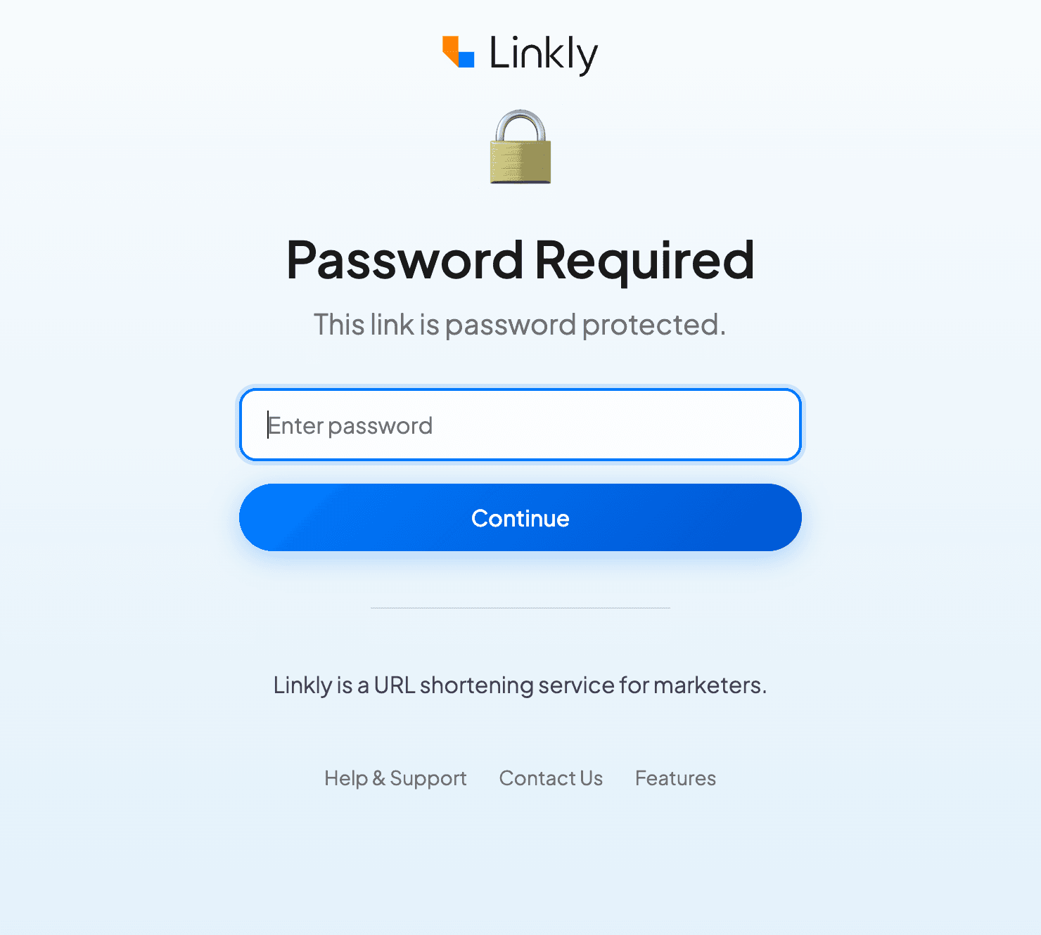 صفحة كلمة المرور المطلوبة المعروضة لزوار رابط Linkly المحمي بكلمة مرور