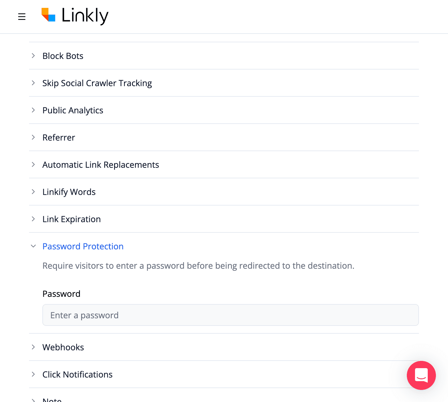 Scroll down to the **Options** section and click **Password Protection**.