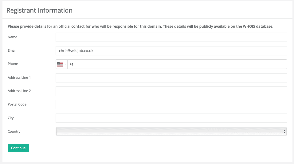 Geben Sie an, wer der rechtliche Registrant für diese Domain sein wird