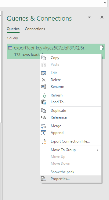 Right-click on the query and select **Properties**.