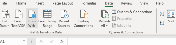 Go to the **Data** tab and click **From Web**.