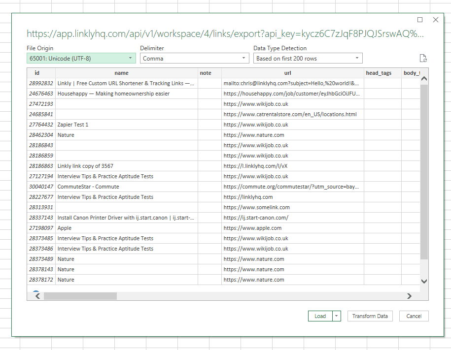 Click **Load** to import the data.