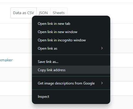 Copy the data URL from Linkly.