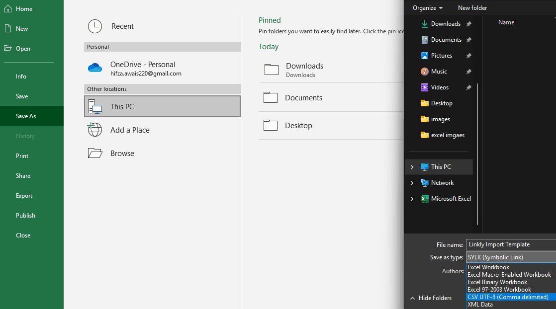 Esporta il file Excel in formato CSV.