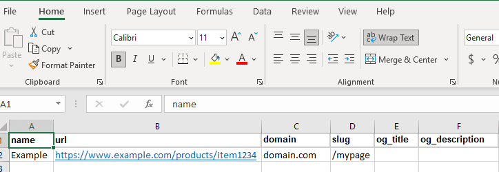 ملء جدول بيانات Excel بالحقول المطلوبة.