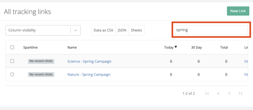 Search showing the keyword