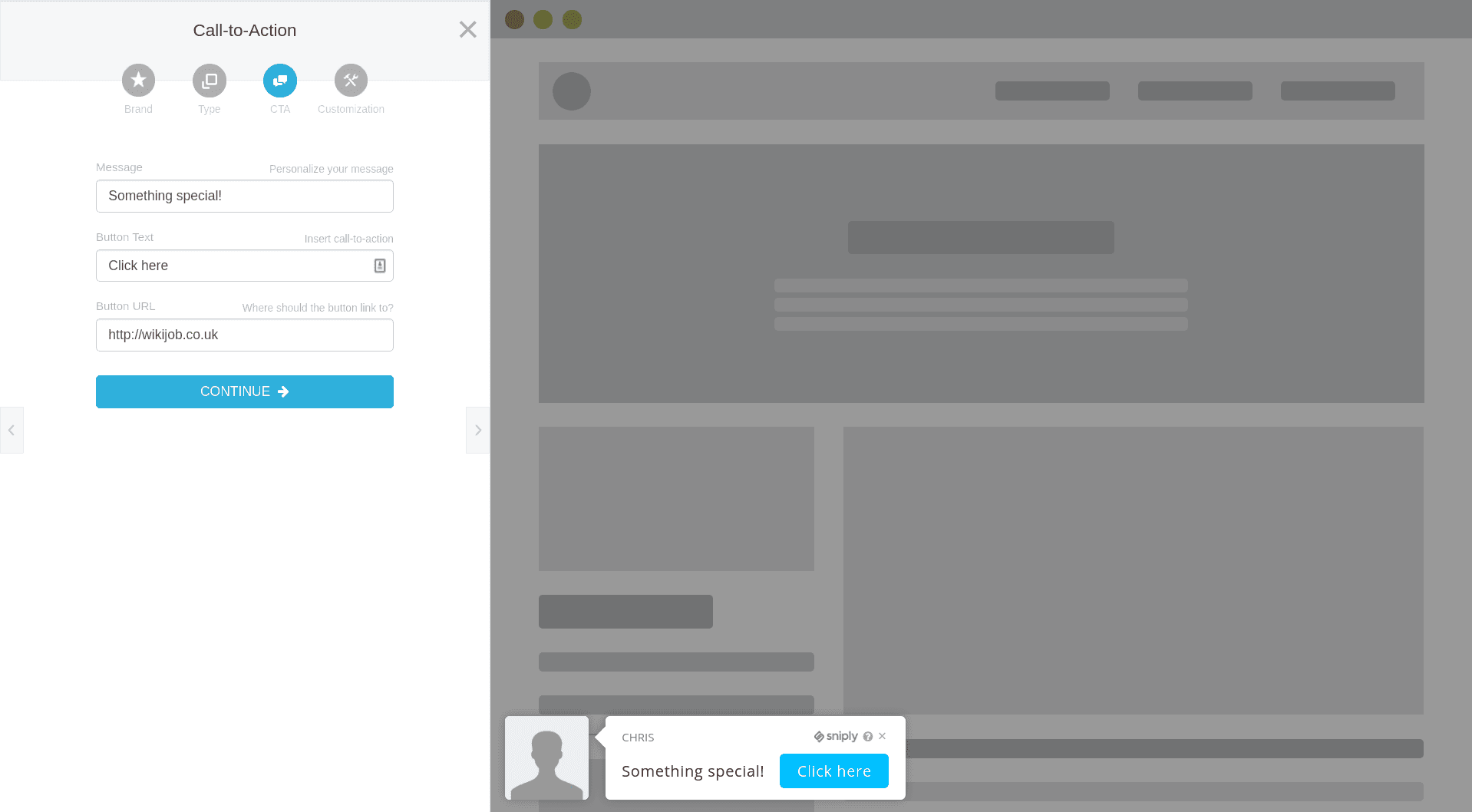 Snip.ly's create link screen is a bit different to most, focusing on the call to action.