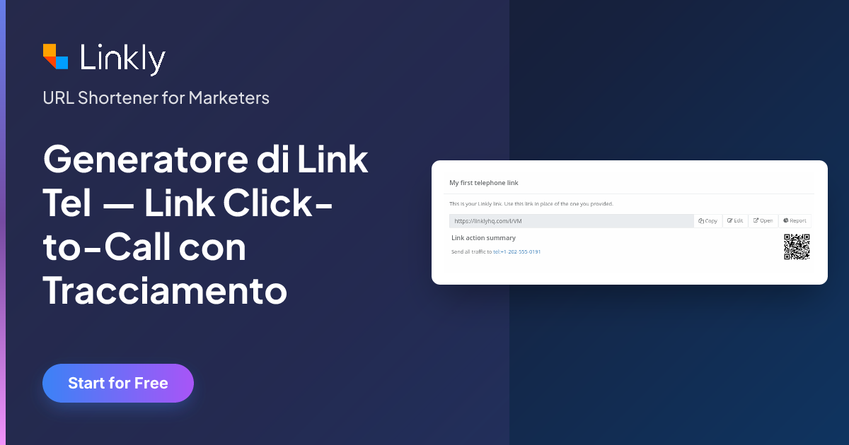 Linkclick Coll Generatore di Link Tel — Link Click-to-Call con Tracciamento — Linkly