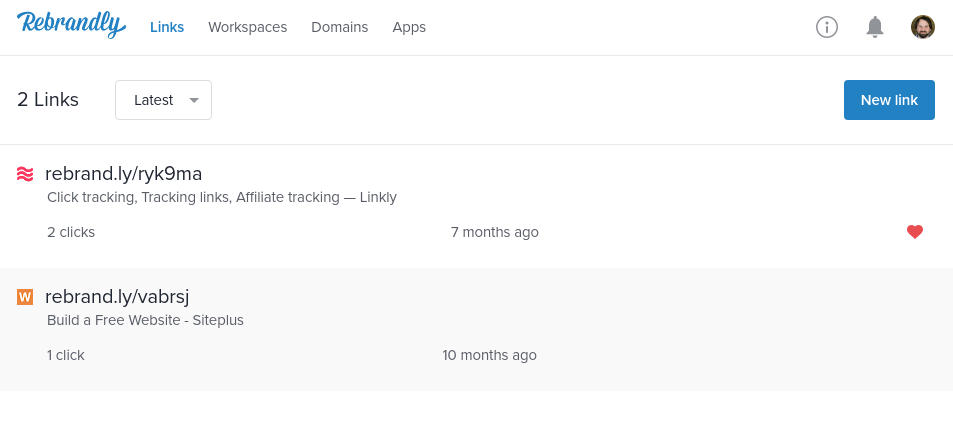 Rebrandly’s dashboard is clean & functional, although the reporting only opens in a popup above individual links.