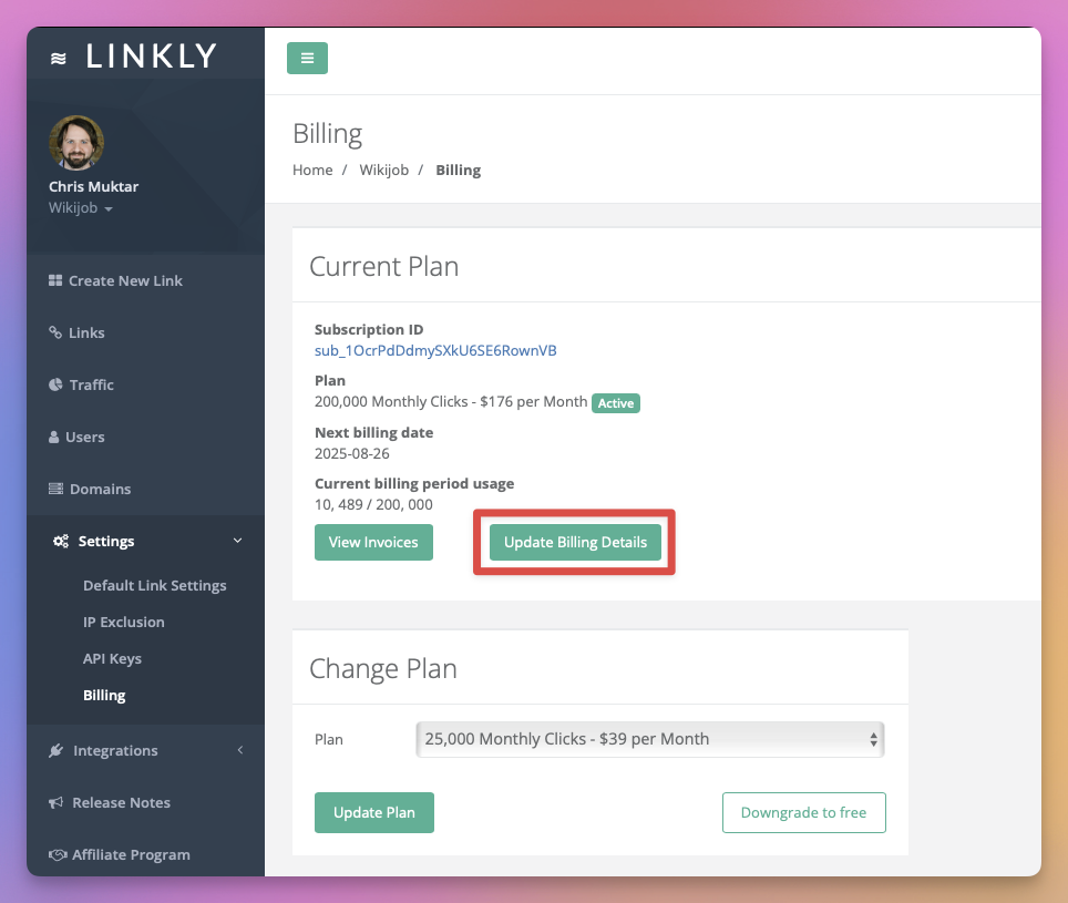 Click Update Billing Details