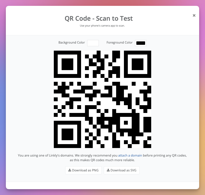 Click the **QR code** to customize the colors.
