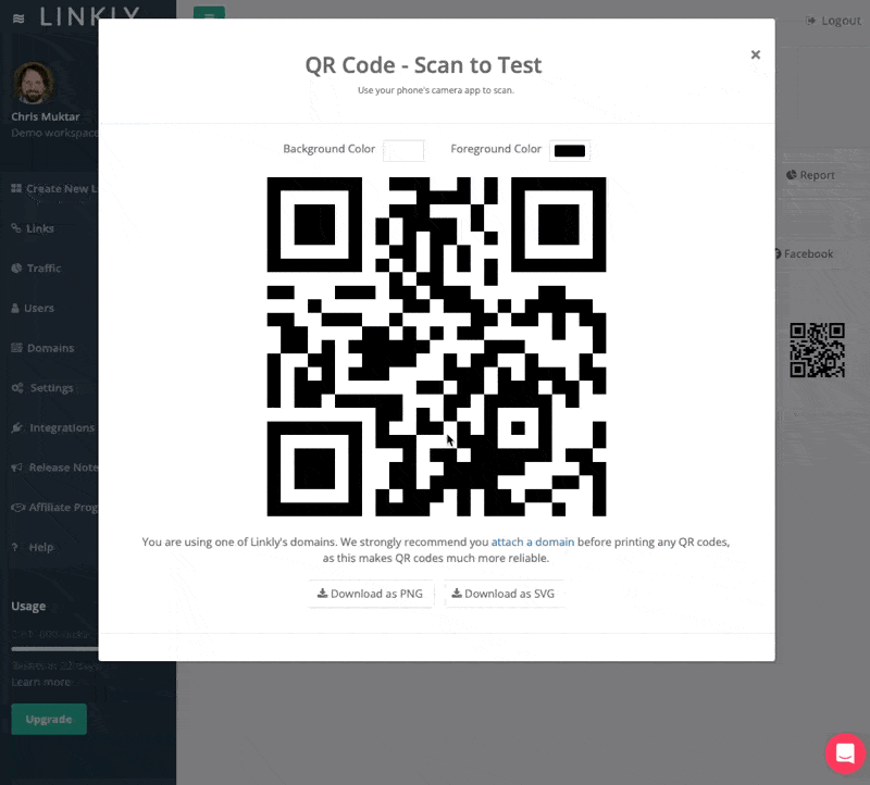 Close the QR code popup and click 'Report'