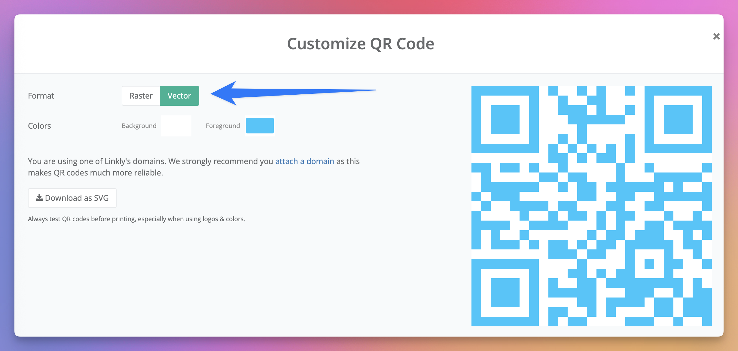 Creating SVG QR Codes with Linkly